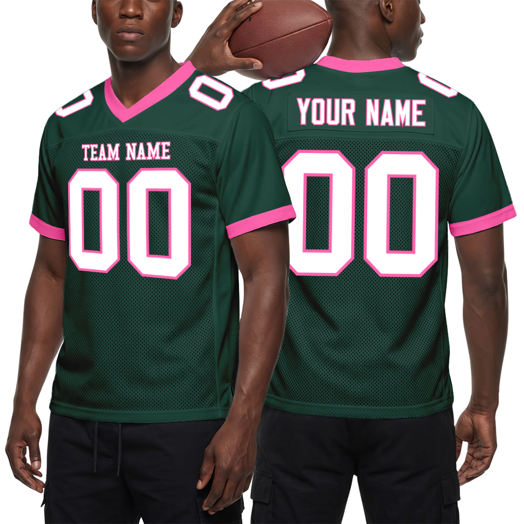 Custom Green White-Pink Mesh Football Jersey