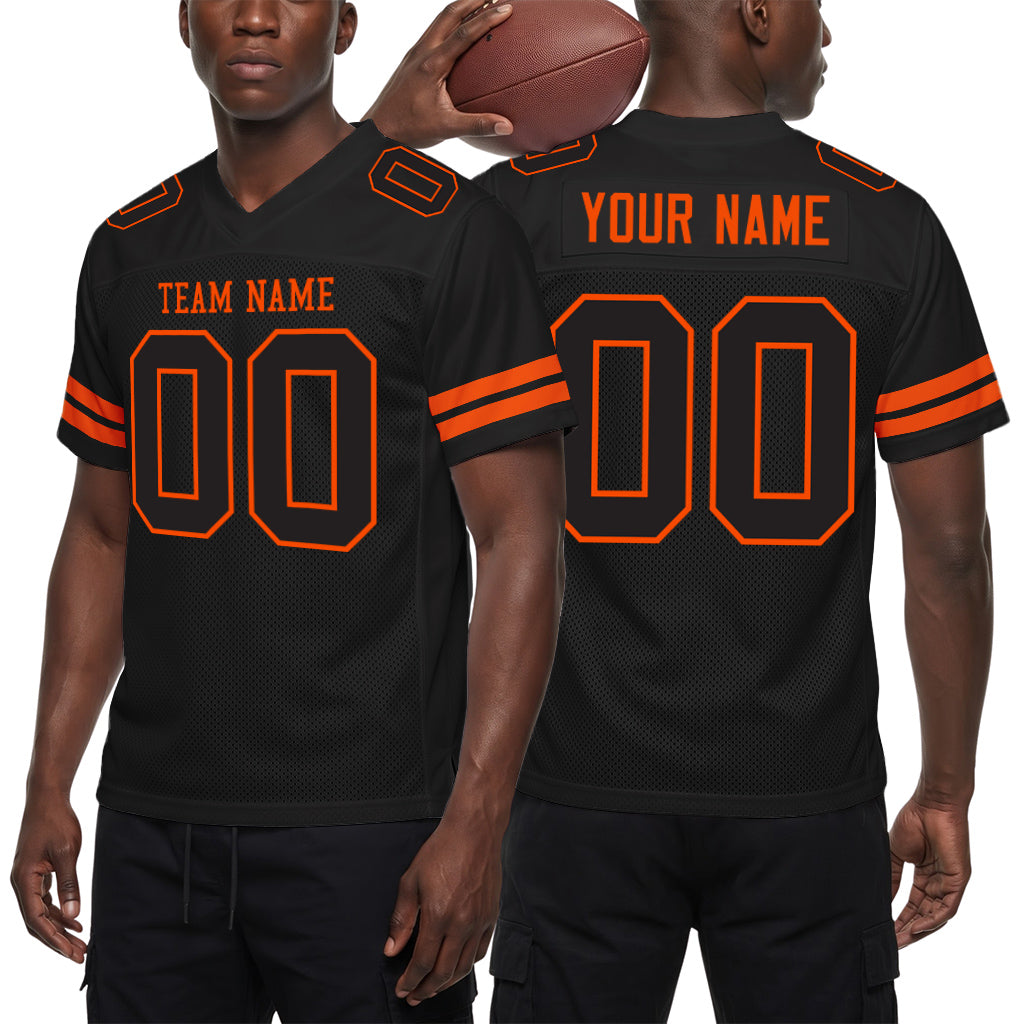 Custom Black Black-Orange Mesh Football Jersey