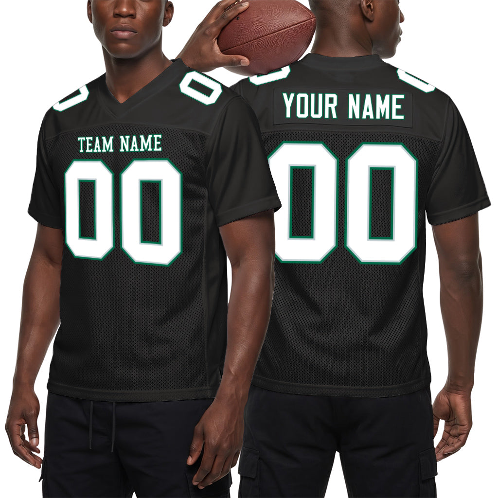 Custom Black White Gray-Midnight Green Mesh Football Jersey