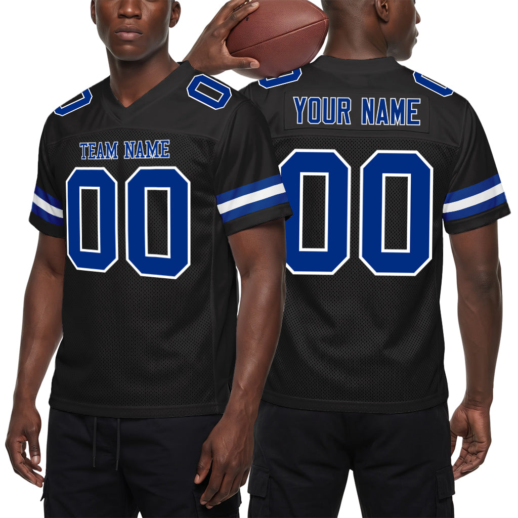 Custom Black Royal-White Mesh Football Jersey