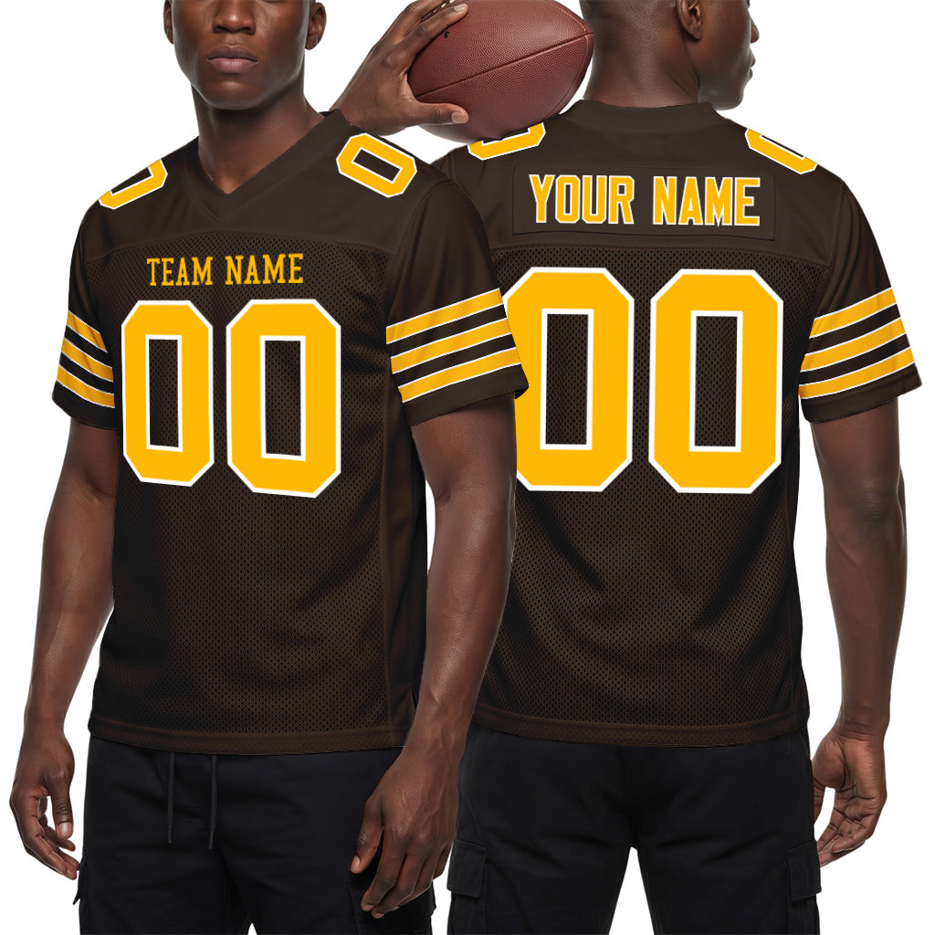 Custom Brown Gold-White Football Jersey