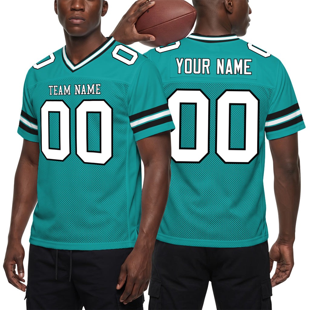 Custom Aqua White-Black Mesh Football Jersey