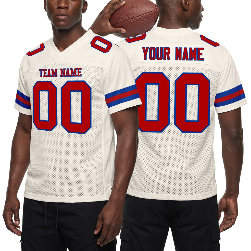 Custom Cream Red-Royal Mesh Football Jersey
