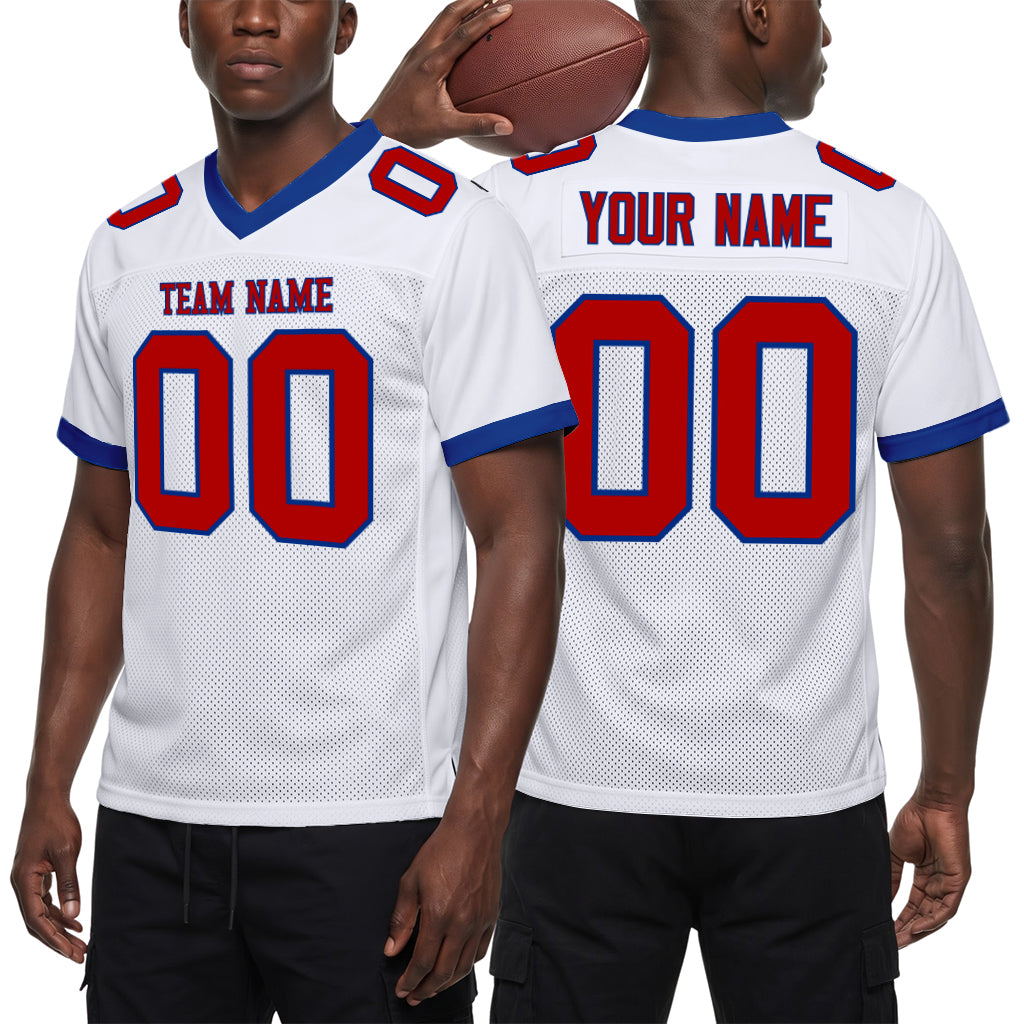 Custom White Red-Royal Mesh Football Jersey