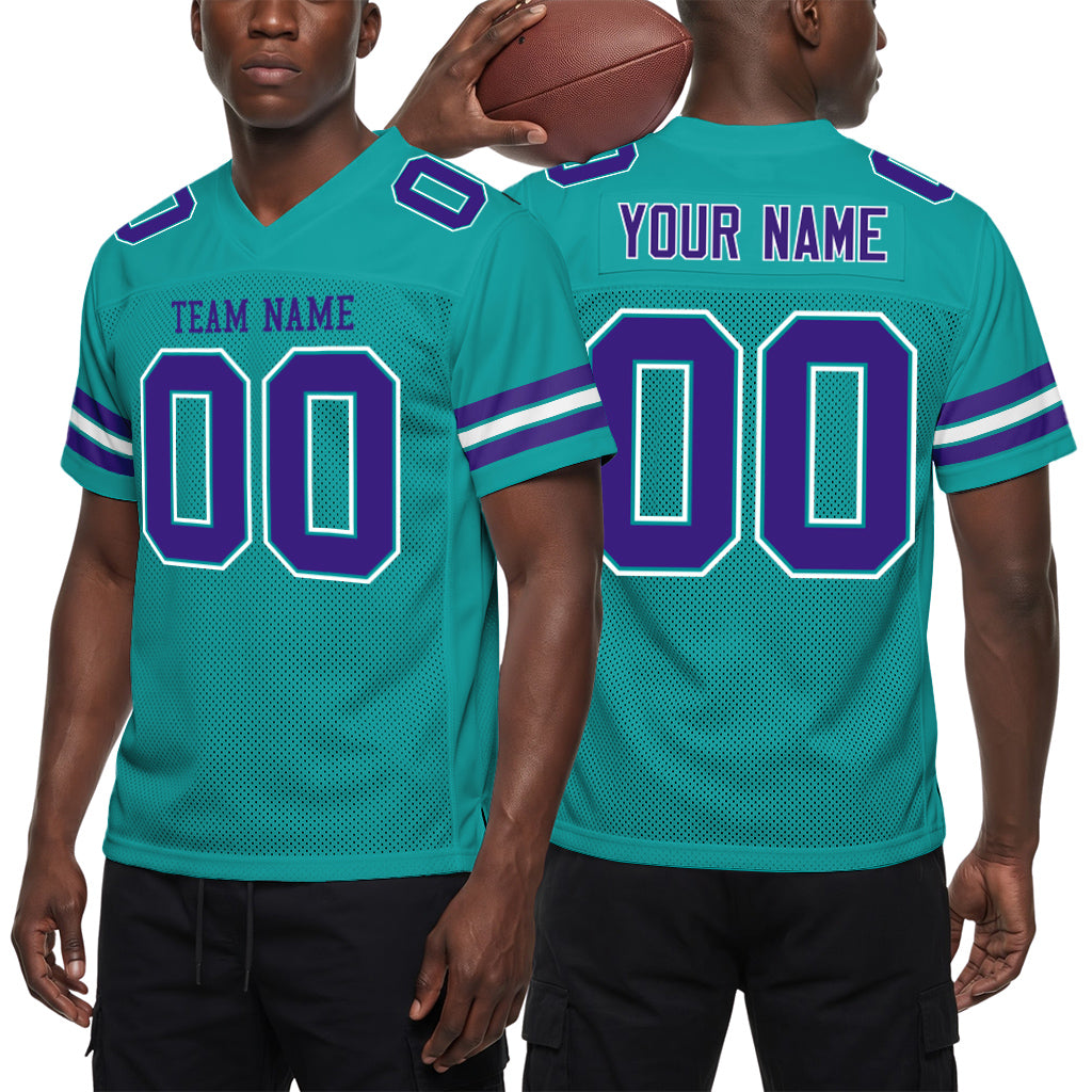 Custom Aqua Purple-White Football Jersey