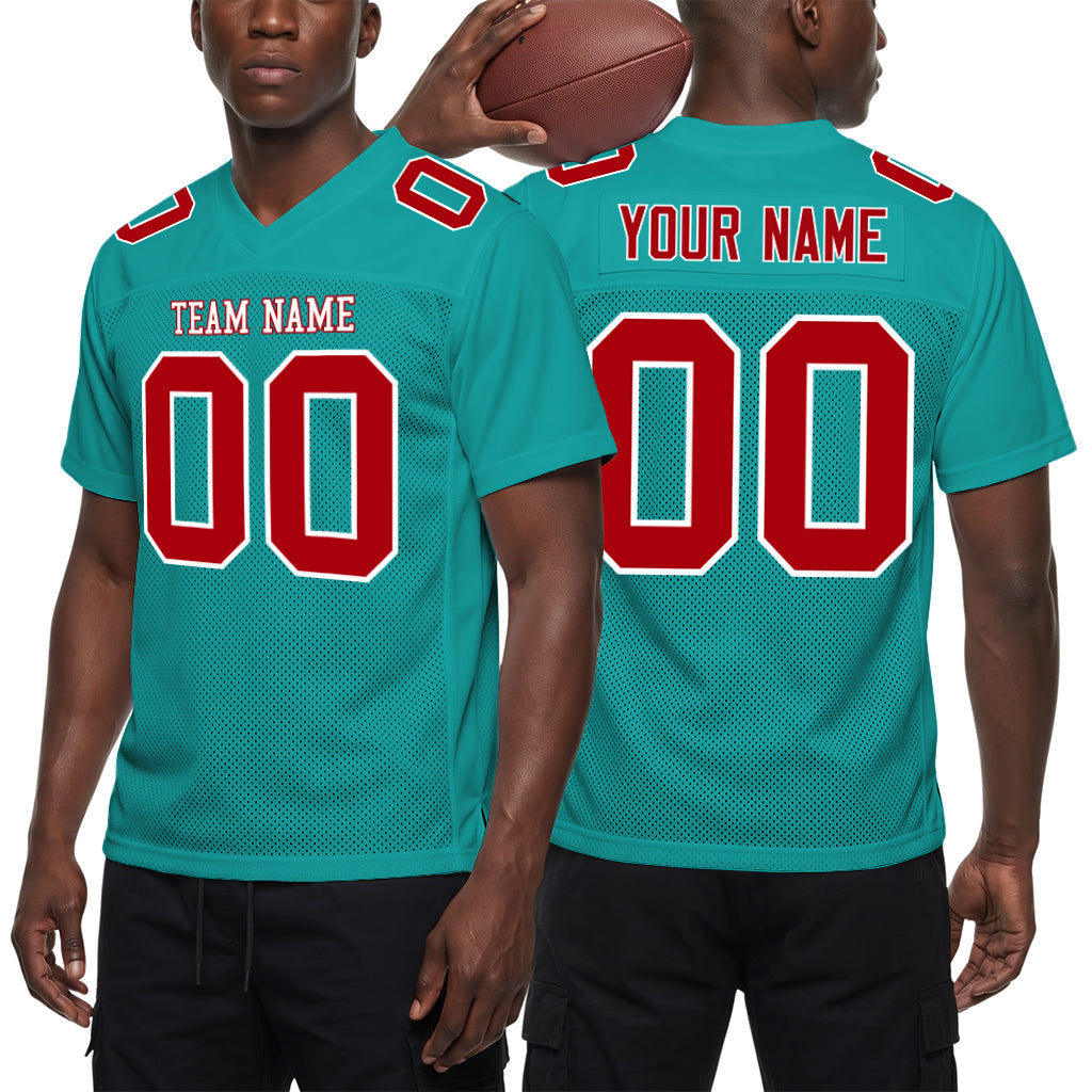 Custom Aqua Red-White Football Jersey