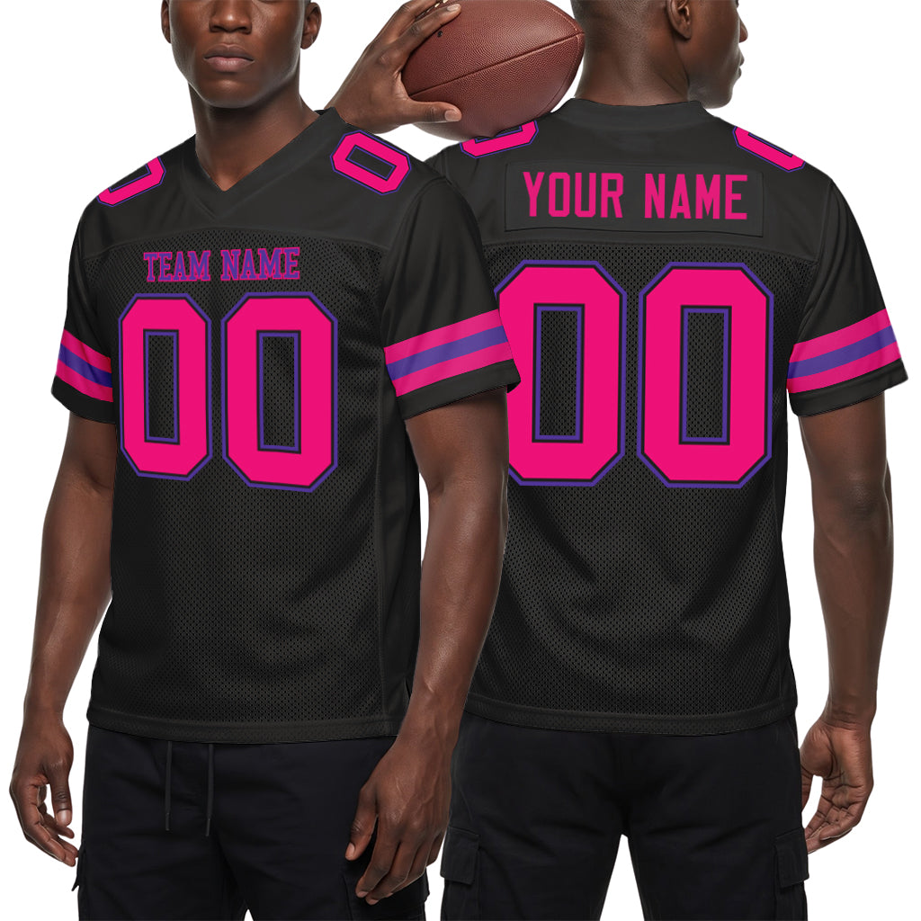 Custom Black Hot Pink-Purple Mesh Football Jersey