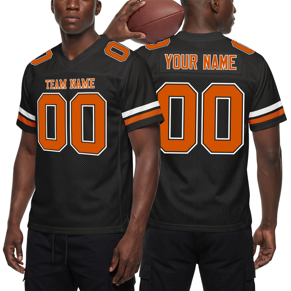 Custom Black Texas Orange-White Custom Name Mesh Football Jersey