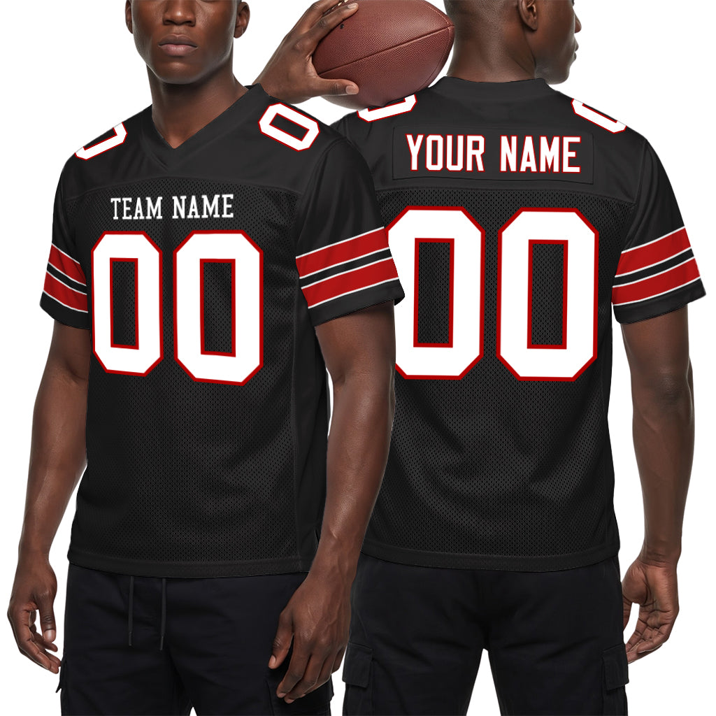 Custom Black White-Red Mesh Football Jersey