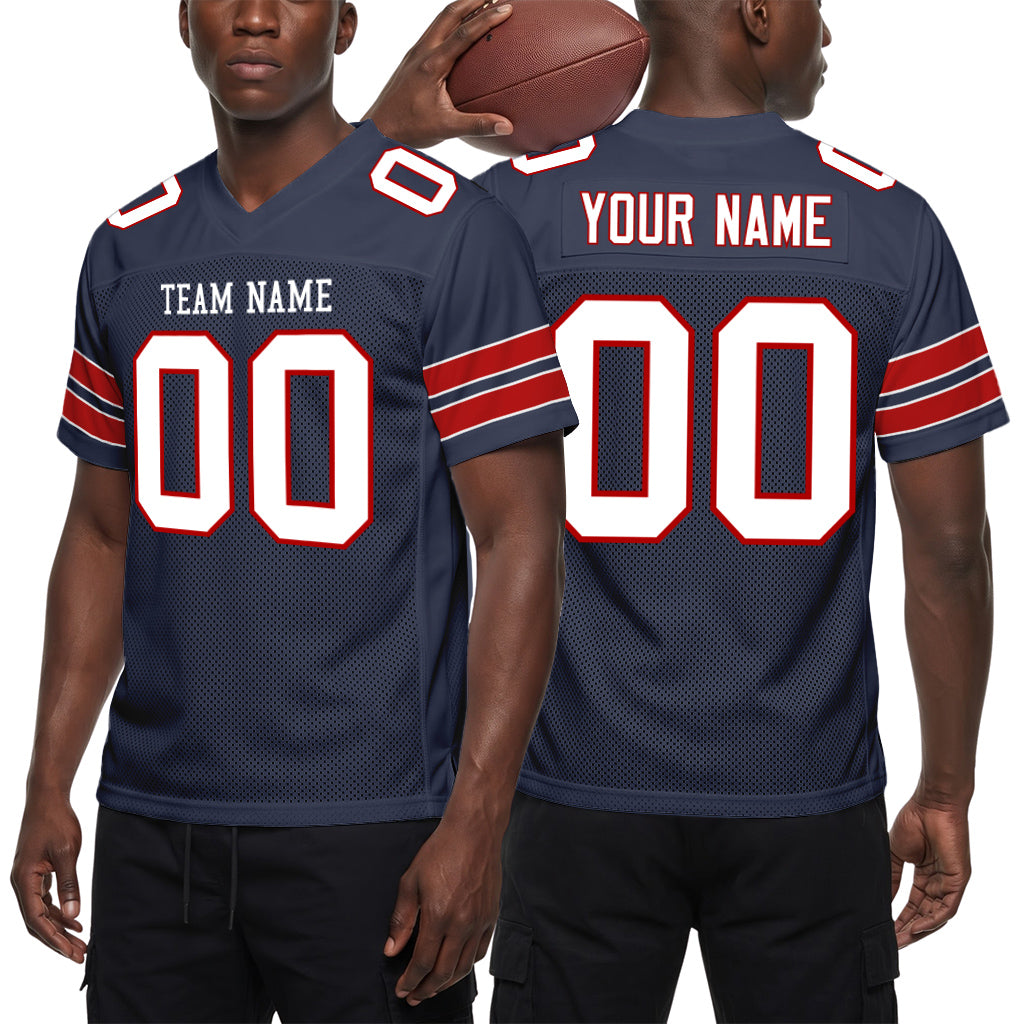 Custom Navy White-Red Mesh Football Jersey