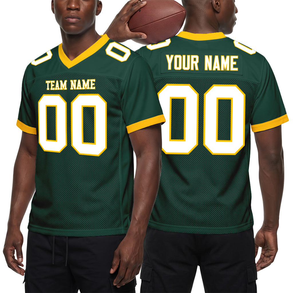 Custom Green White-Gold Mesh Football Jersey