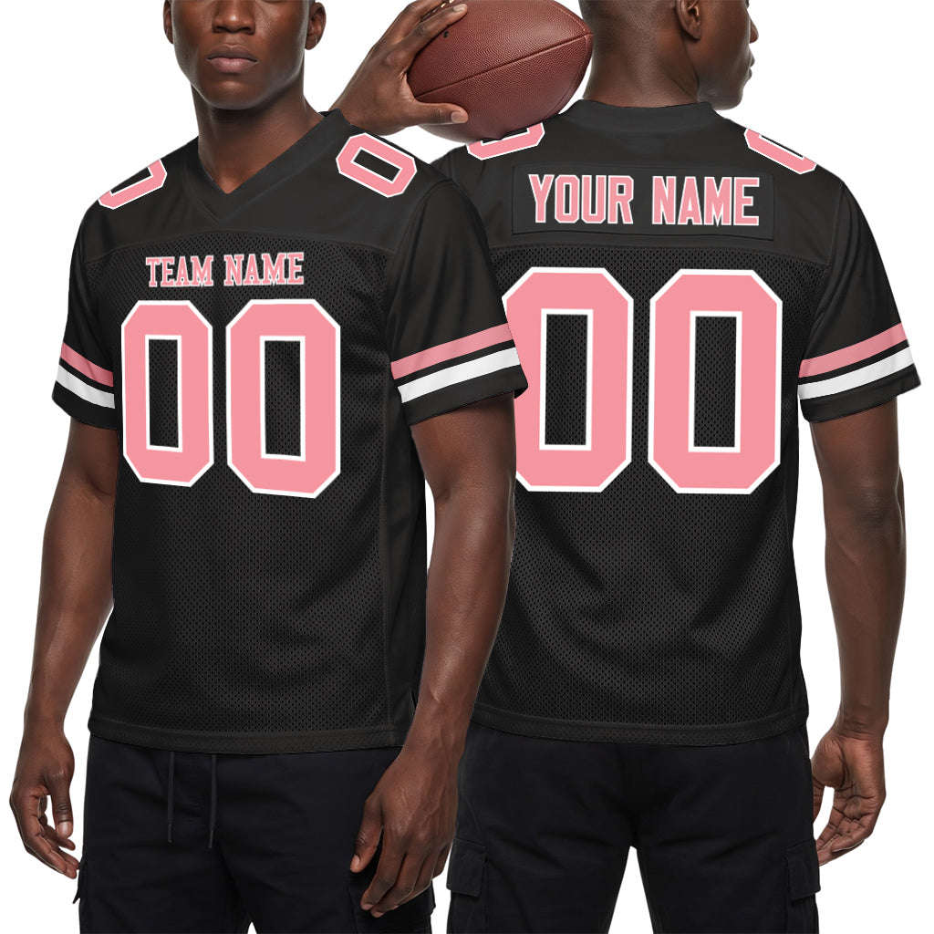 Custom Black Medium Pink-White Custom Name Mesh Football Jersey