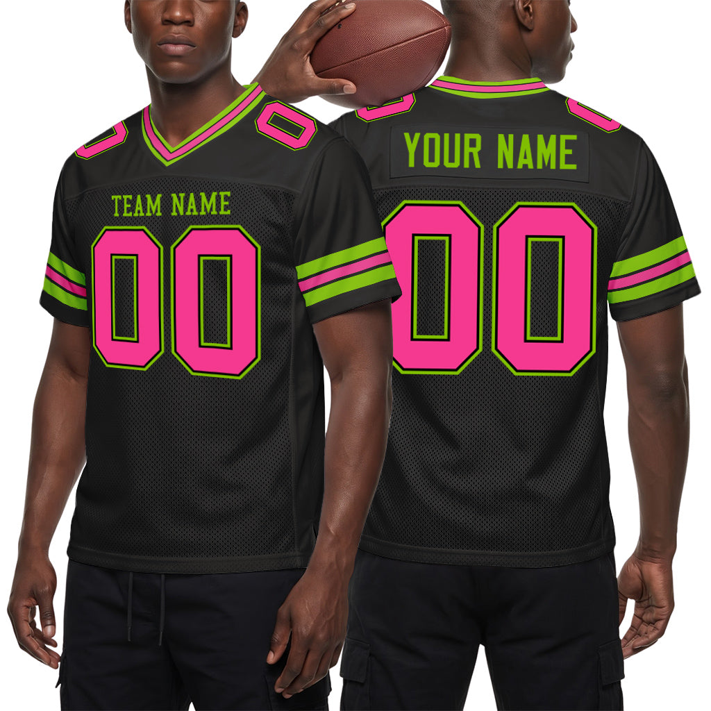 Custom Black Pink-Neon Green Mesh Football Jersey