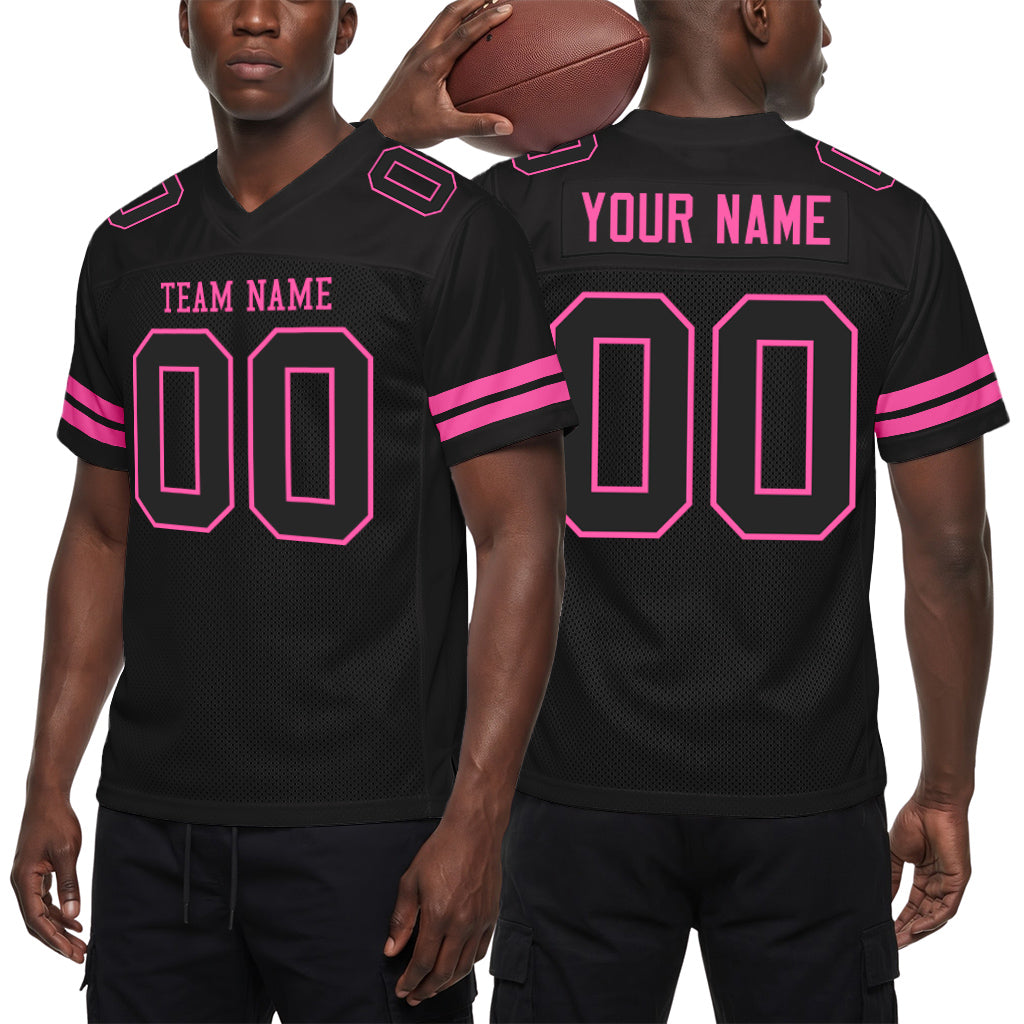 Custom Black Black-Pink Mesh Football Jersey