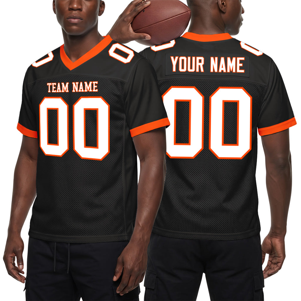 Custom Black White-Orange Mesh Football Jersey