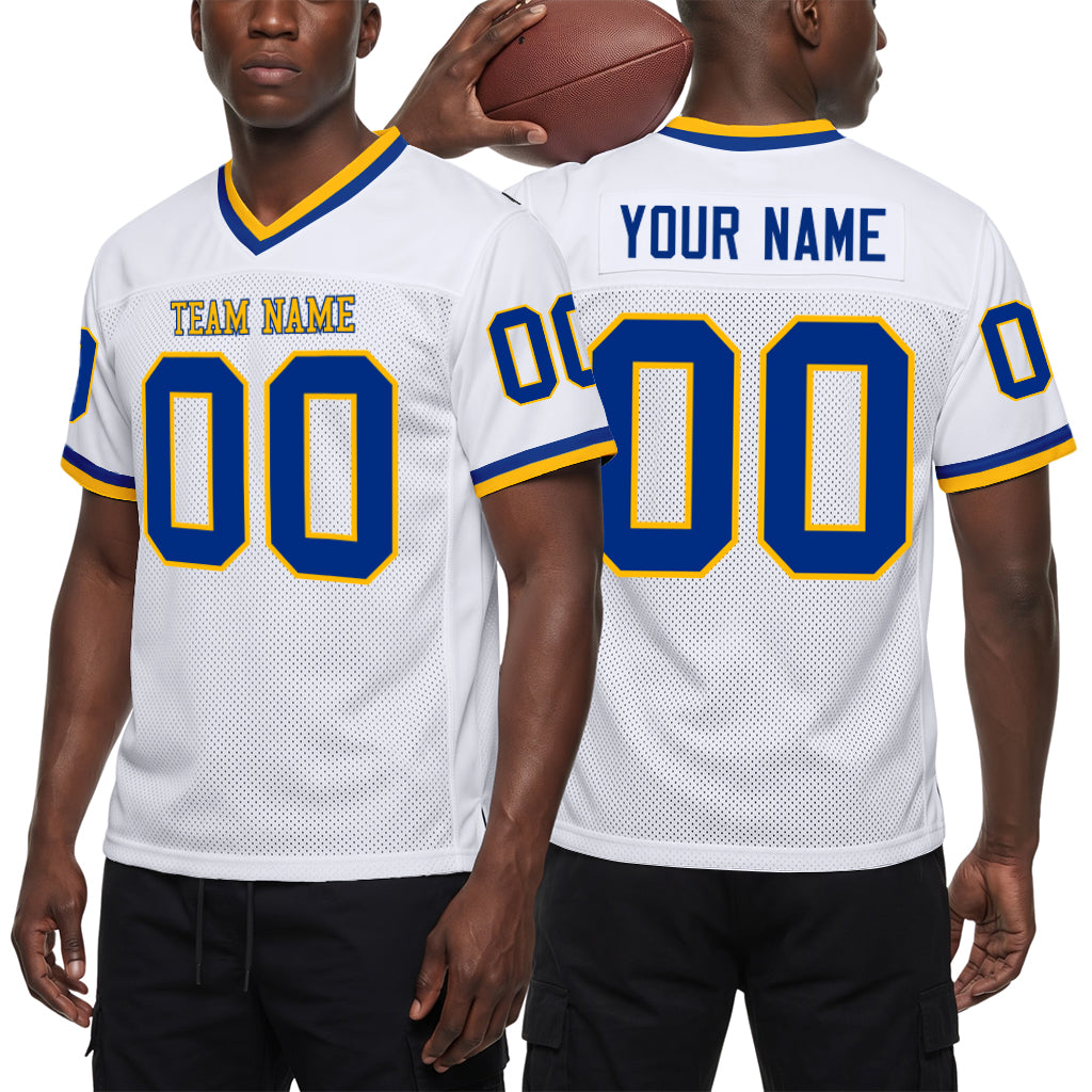 Custom White Royal-Gold Mesh Football Jersey