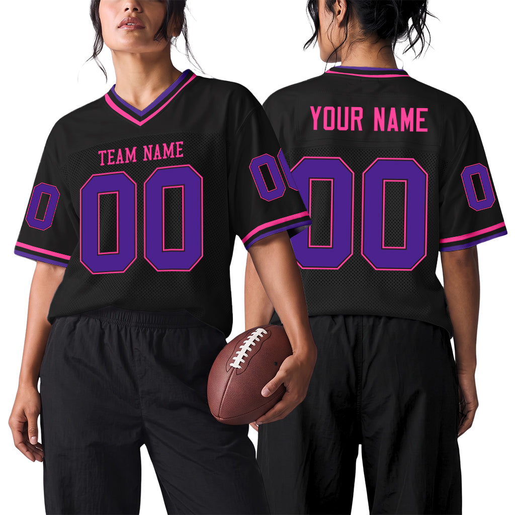Custom Black Purple-Pink Mesh Football Jersey
