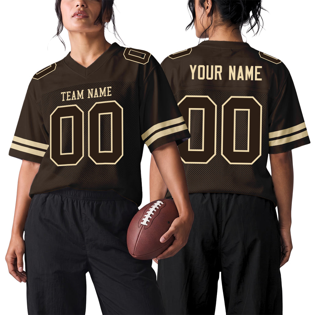 Custom Brown Brown-Cream Mesh Football Jersey