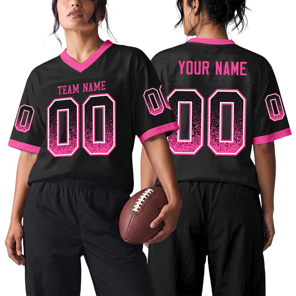 Custom Black Pink-White Mesh Drift Fashion Mesh Football Jersey