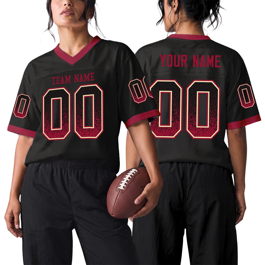 Custom Black Crimson-Cream Mesh Drift Fashion Mesh Football Jersey