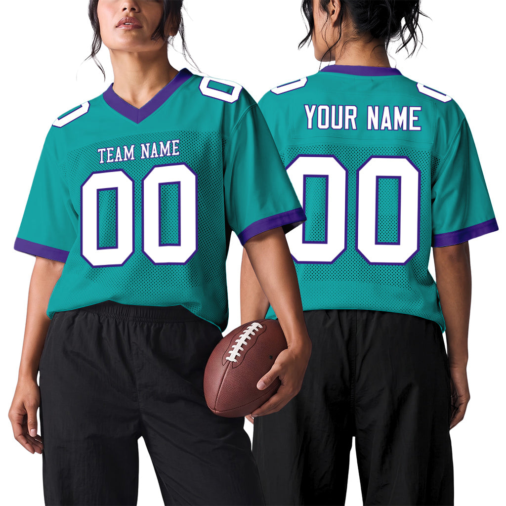 Custom Aqua White-Purple Mesh Football Jersey