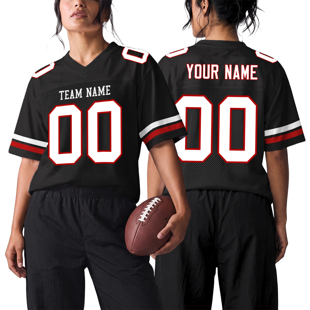 Custom Black White-Red Mesh Football Jersey