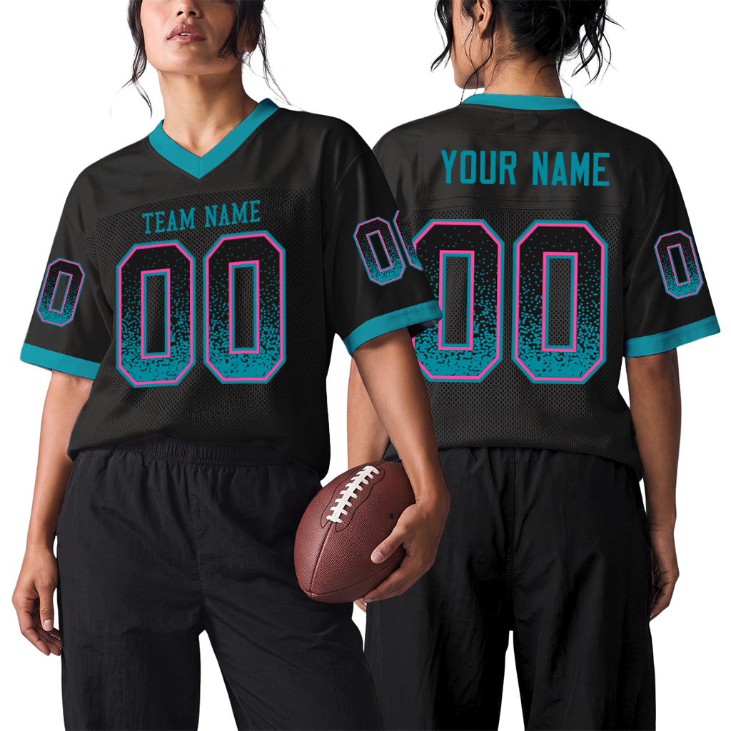 Custom Black Teal-Pink Mesh Drift Fashion Mesh Football Jersey