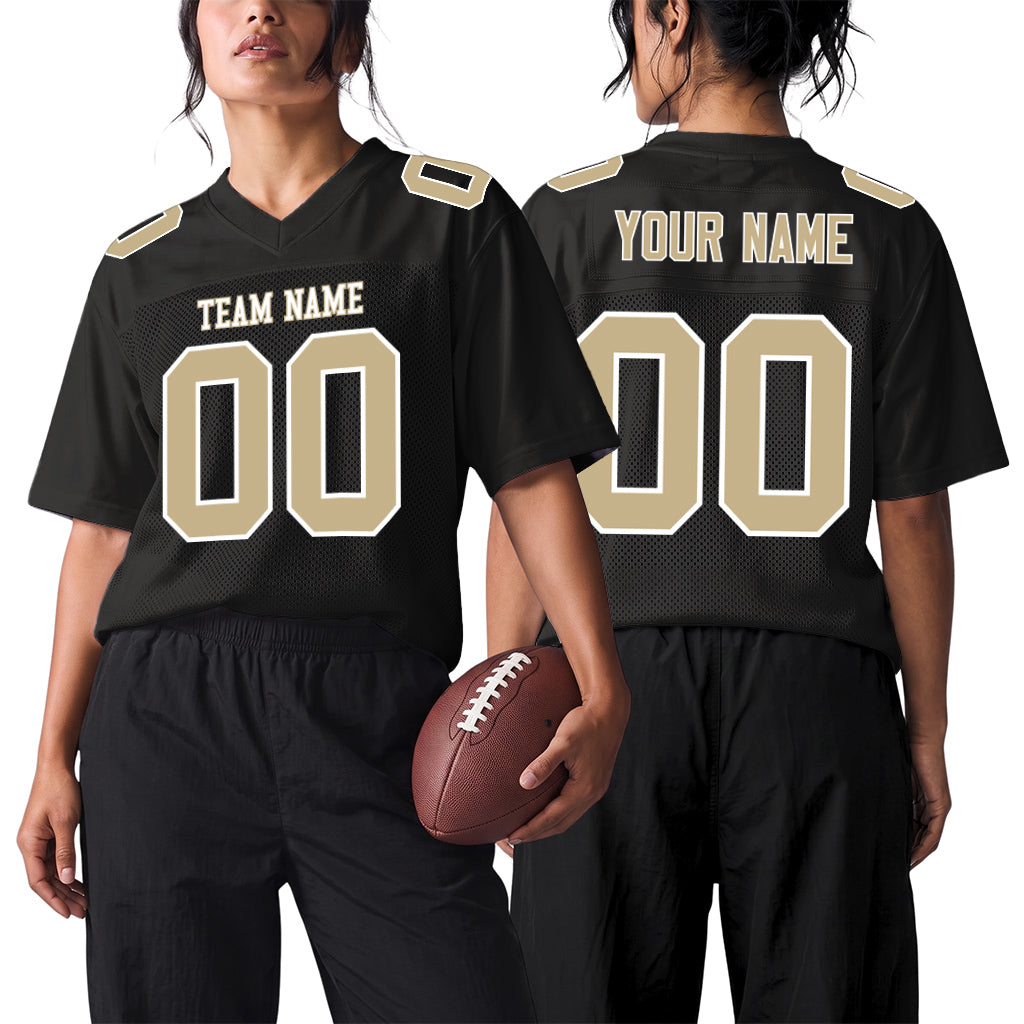 Custom Black Vegas Gold-White Custom Name Mesh Football Jersey