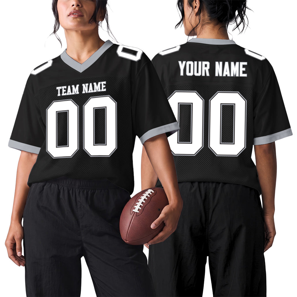 Custom Black White-Gray Mesh Football Jersey