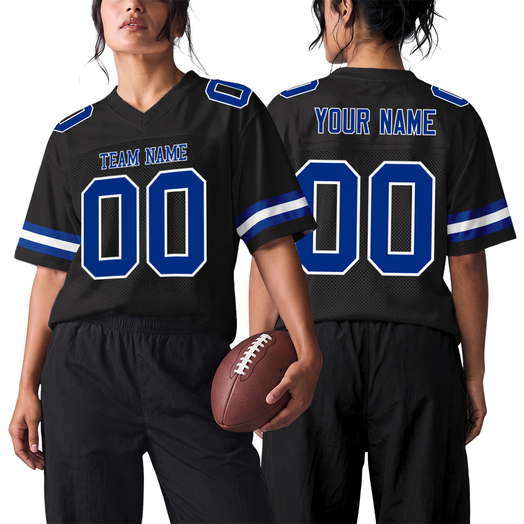 Custom Black Royal-White Mesh Football Jersey
