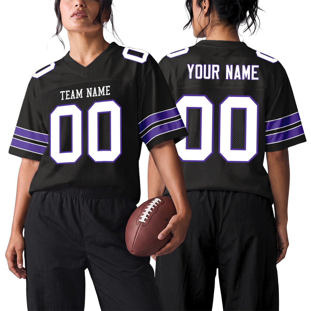 Custom Black White-Purple Custom Name Mesh Football Jersey