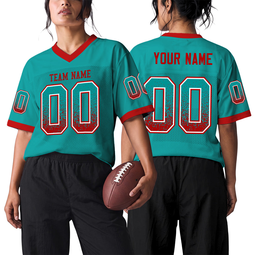 Custom Aqua Red-White Mesh Drift Fashion Football Jersey
