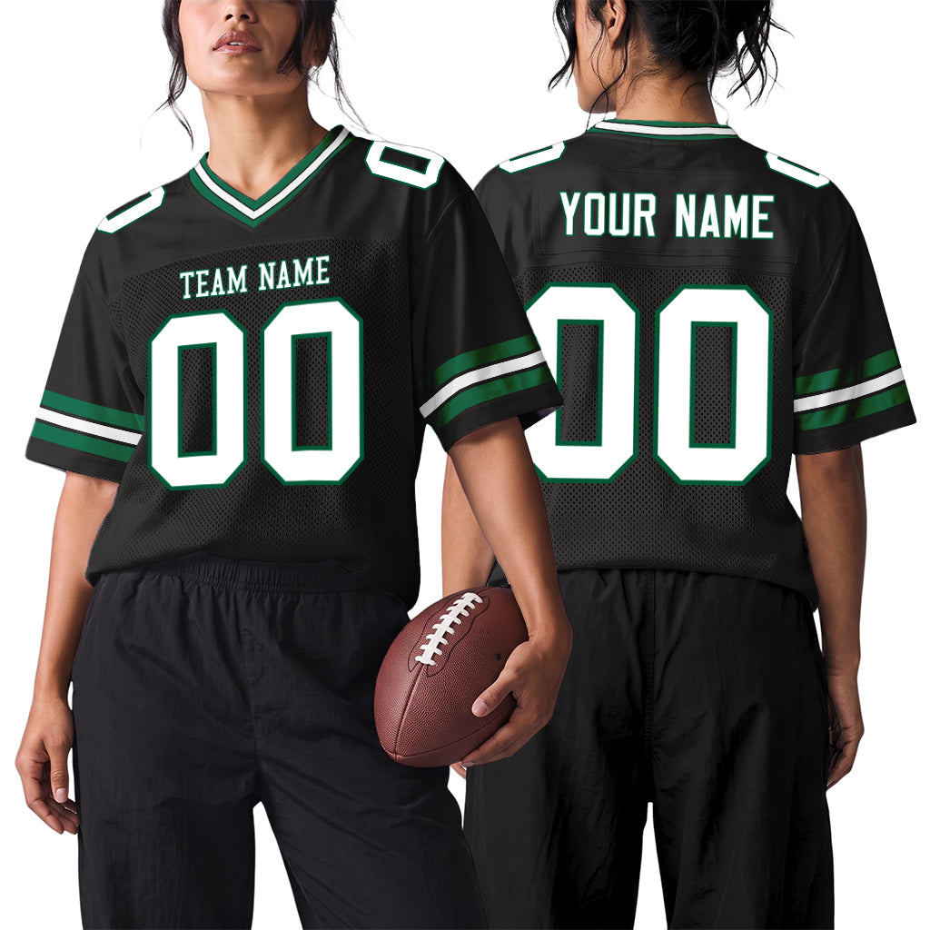 Custom Black White-Kelly Green Mesh Football Jersey