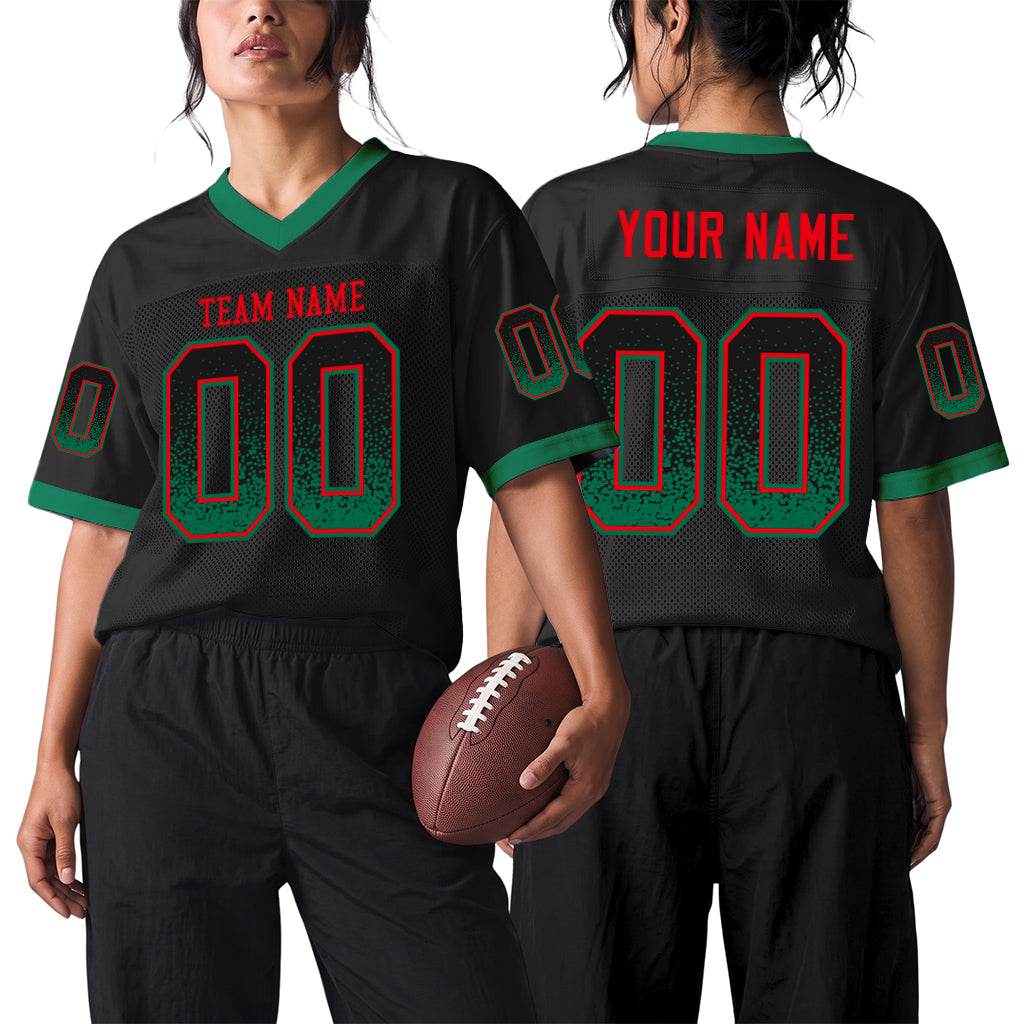Custom Black Kelly Green-Red Mesh Drift Fashion Mesh Football Jersey