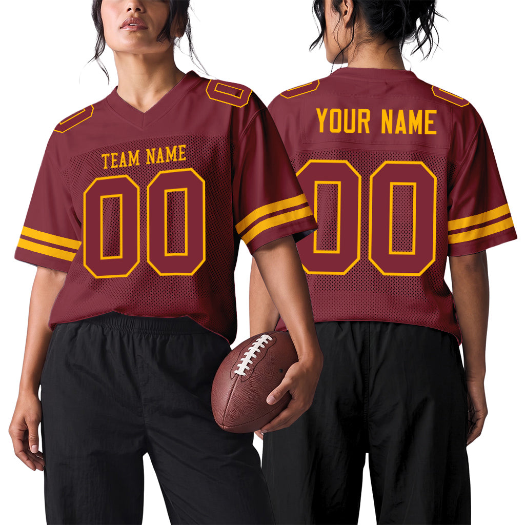 Custom Burgundy Burgundy-Gold Mesh Football Jersey