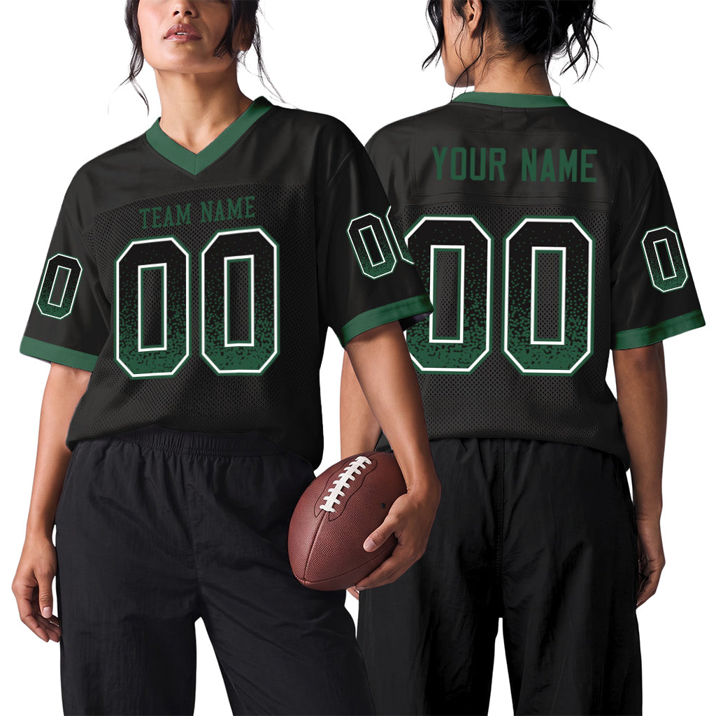 Custom Black Gotham Green-White Drift Fashion Custom Name Mesh Football Jersey