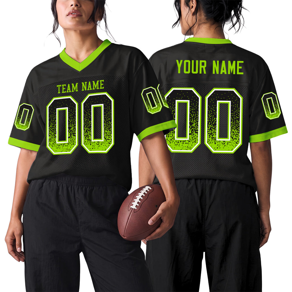 Custom Black Neon Green-White Mesh Drift Fashion Mesh Football Jersey