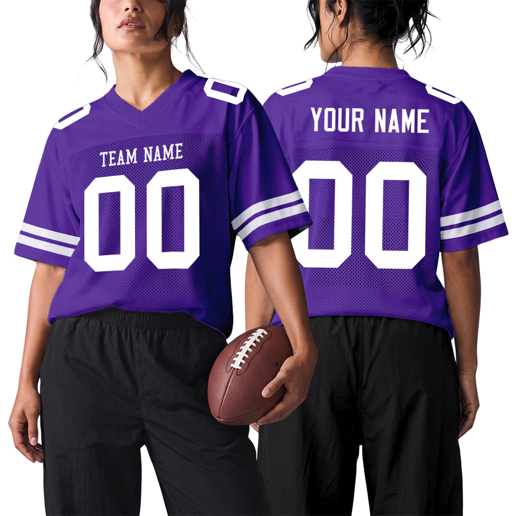 Custom Purple White Mesh Football Jersey
