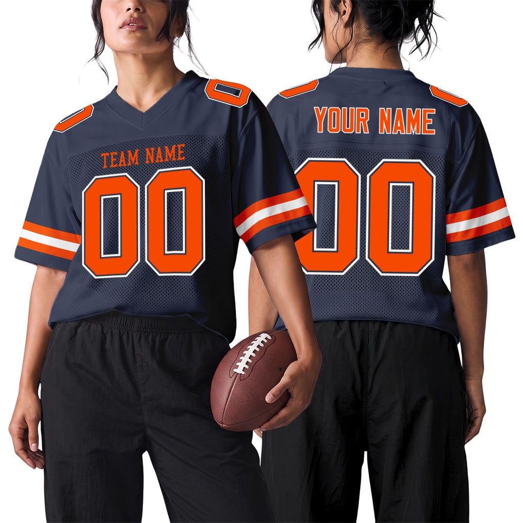 Custom Navy Orange-White Mesh Football Jersey
