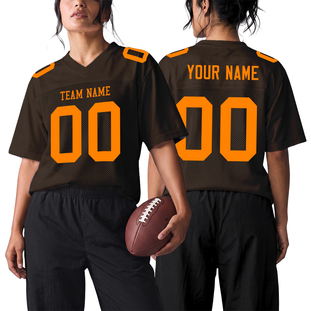 Custom Brown Bay Orange Mesh Football Jersey