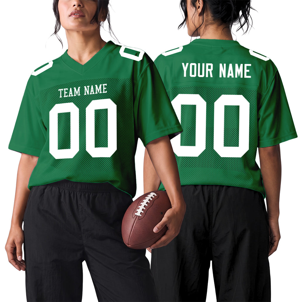 Custom Kelly Green White Mesh Football Jersey