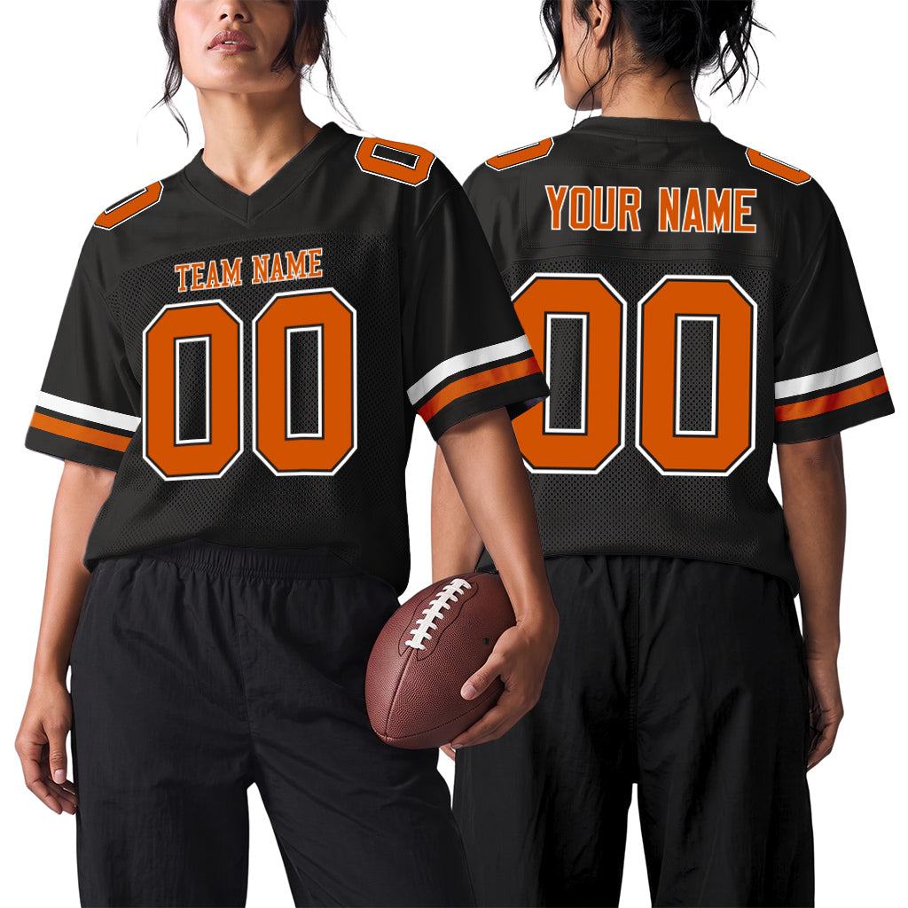 Custom Black Texas Orange-White Custom Name Mesh Football Jersey