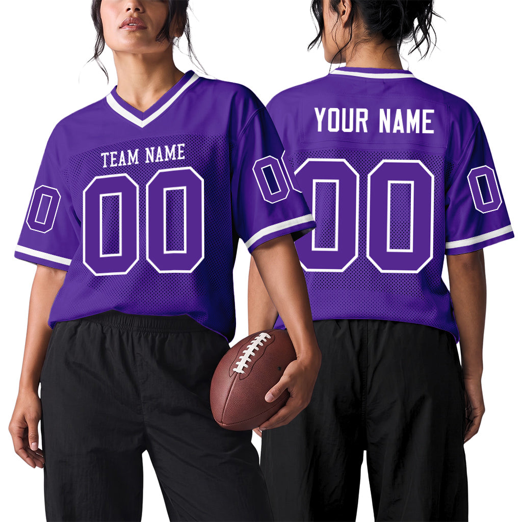 Custom Purple White Mesh Football Jersey