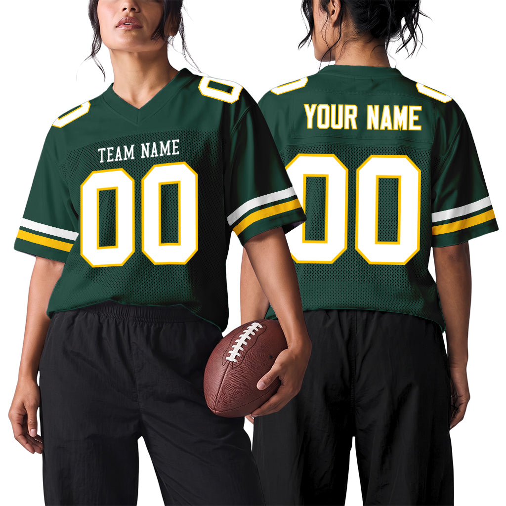 Custom Green White-Gold Mesh Football Jersey