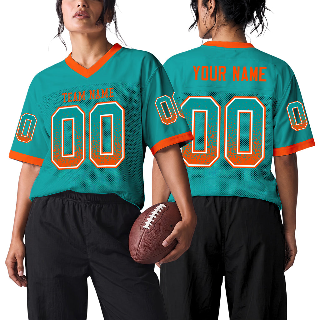 Custom Aqua Orange-White Drift Fashion Football Jersey
