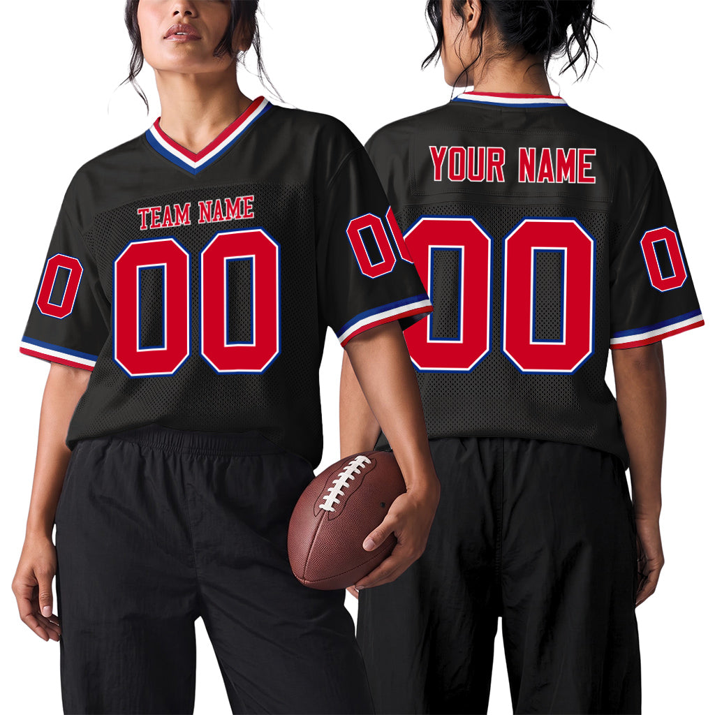 Custom Black Red-Royal Mesh Throwback Mesh Football Jersey