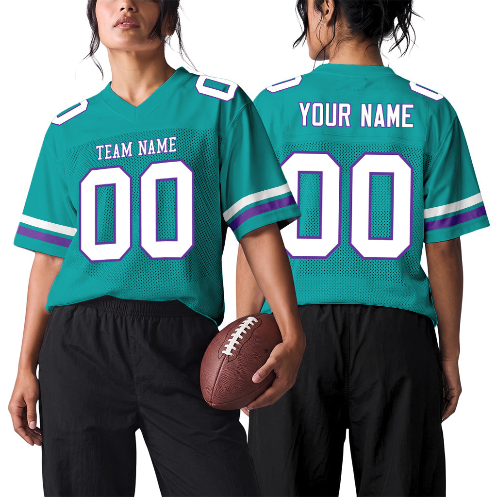 Custom Aqua White-Purple Mesh Football Jersey
