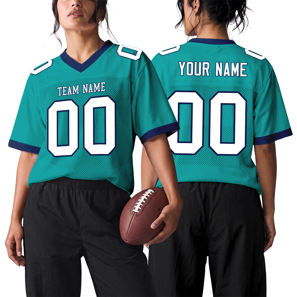 Custom Aqua White-Navy Mesh Football Jersey