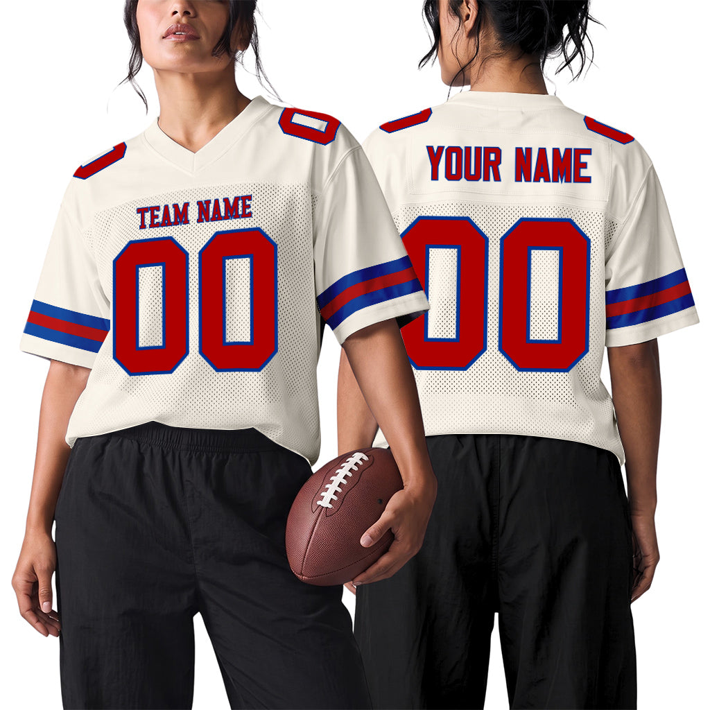 Custom Cream Red-Royal Mesh Football Jersey