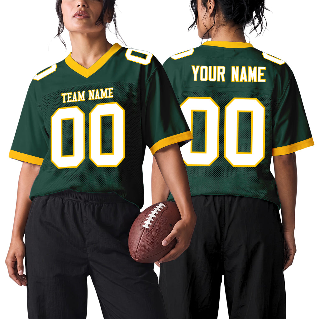 Custom Green White-Gold Mesh Football Jersey